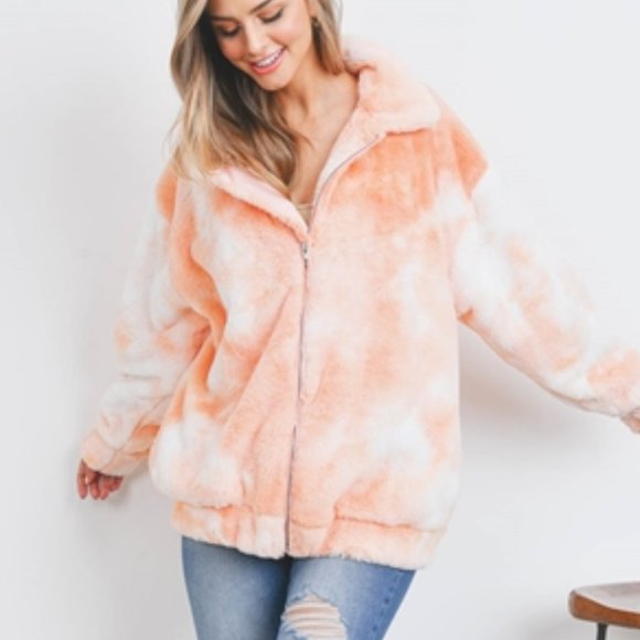 SO cozy sherpa zip up front teddy coat peach - Picture 2 of 7
